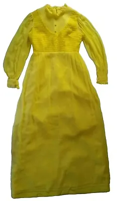 BRIDESMAID DRESS Vintage Girls Size 12 Yellow 70s Flower Girl Sheer Lace Buttons • £11.63