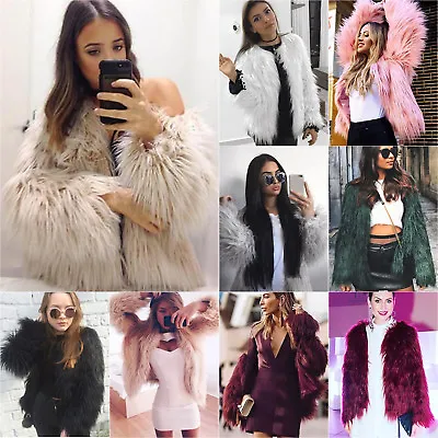 £22.91 • Buy Womens Winter Shaggy Fluffy Faux Fur Coat Warm Cardigans Jacket Overcoat Outwear