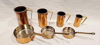 Set Of 7 Vintage Copper Measuring Cups  Nickel Lining • $49.99