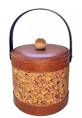 Retro Ice Bucket Cork And Naugahyde With Lid And Handle 3qt VTG MCM Boho 70s • $19.68