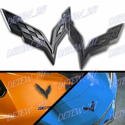 For Corvette C7 2014-2019 Black Front & Rear Set Cross Flags Emblem Sport New • $29.88