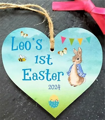 Personalised Baby Boys 1St First Easter Bunny Rabbit Wooden Gift Hanging Plaque • £4.99