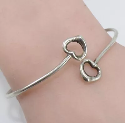 Tiffany & Co Elsa Peretti Double Open Heart Sterling Silver Bangle Bracelet FZZ • $169.99