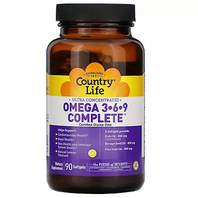 Country Life Ultra Concentrated Omega 3-6-9 Complete. Natural Lemon 90 Softgel • $57.95