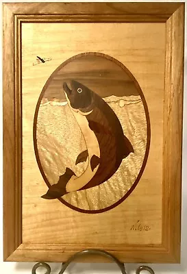 Hudson River Inlay Marquetry Wood Trout Jeff Nelson Framed Art 9.75” X6.75” • $23.37