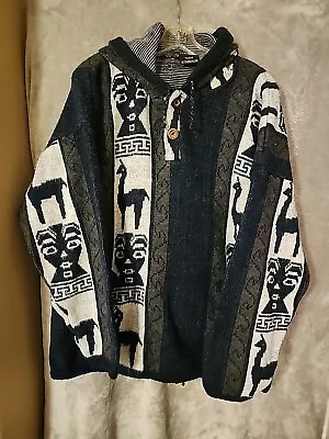 Vintage Tejidos Atahualpa Wool Sweater Jacket Alpacas Hoodie Mens XL • $40