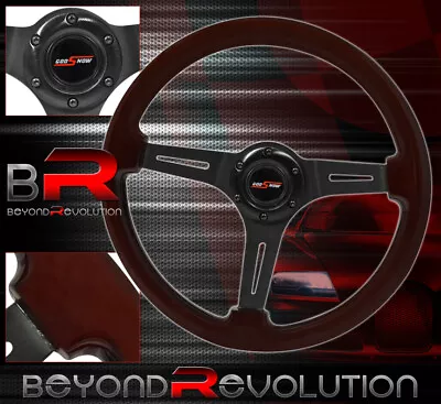 350mm Dark Wood Grain Streak Designed Steering Wheel Jdm Godsnow Button Horn • $65.99