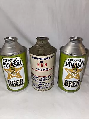 Vtg Pair Of 1970s General Pulaski Cone Top Beer Cans & 1976 Kan Swap Meet Can • $29.99