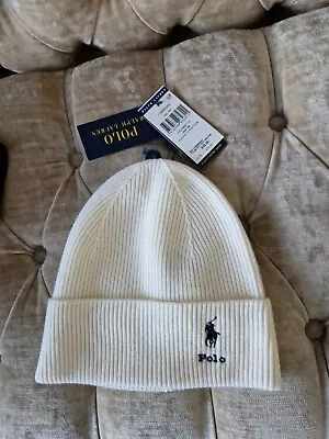 Ralph Lauren Polo Merino Wool Cream Beanie Brand New • £35