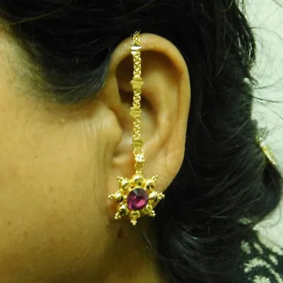 Bollywood Designer Gold Plated Earrings With Ear Chain Wedding Fashion Jewellery • $10.31