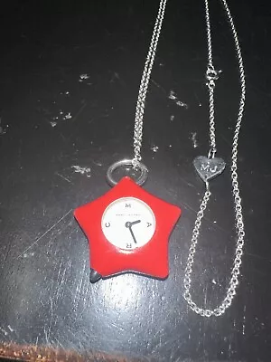 Marc By Marc Jacobs Red Acrylic Star Pendant Watch 28” Stainless Chain MBM1040 • $55