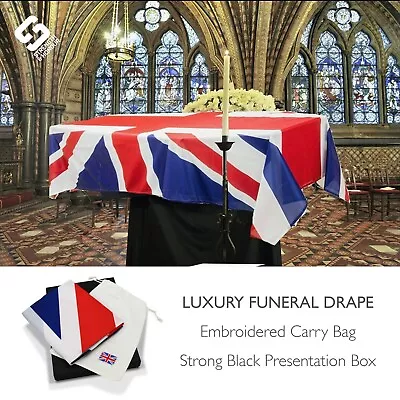 Union Jack Coffin Drape 8x5ft British Funeral Organic Cotton Bag & Luxury Box • £29.95