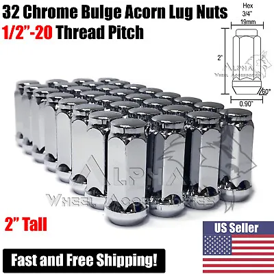 32 Chrome 1/2-20 Bulge Acorn Lug Nuts XL 2  Fits Ford F-250 F-350 E-250 E-350 • $28.95