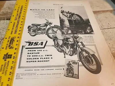 1958 BSA   Motorcycle  Original UK Sales Advert BANTAM To GOLDEN FLASH  • $7.50