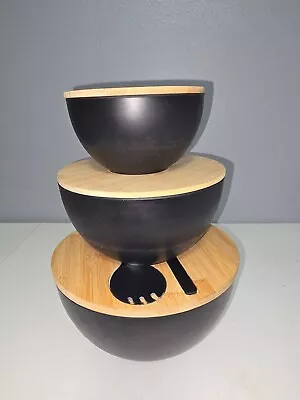 Salad Bowls Set Of 3 Serving Bowls With Lids And Utensils Bamboo Lids  • $35