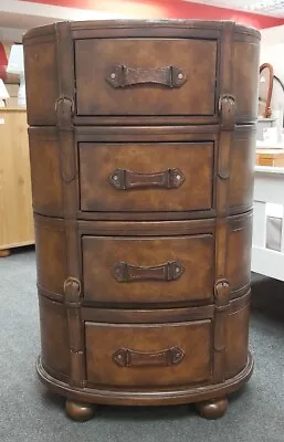 Brown Leather Oval Luggage Tallboy Chest Of Drawers CS M19 • £99