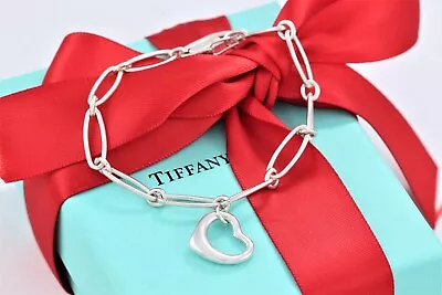 Tiffany & Co. Sterling Silver Elsa Peretti Small Open Heart Link Bracelet 7  • $270