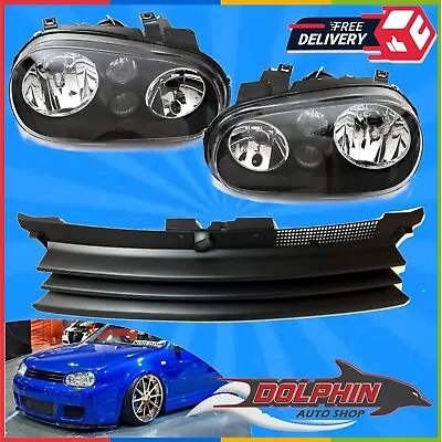 For 1999 2006 VW Golf Cabrio MK4 Black Headlight With Fog Lamp And Grill Combo • $170