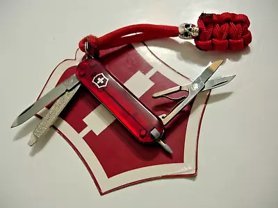 Rare Retired Victorinox Translucent Ruby Red Stylus Swiss Army Knife + Lanyard • $6