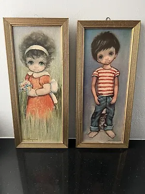 Vtg Ozz Franca Art Pictures BIG EYES Sad Eyes Boy With Cat And Girl Lot Of 2 • $60