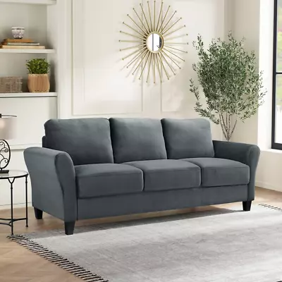 Modern Alexa 3-Seat Curved Arm Microfiber Sofa Couch Living Room Furniture Gray • $290.99