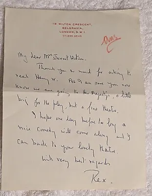 Rex Harrison Hand Written Letter Signed  • £19.99