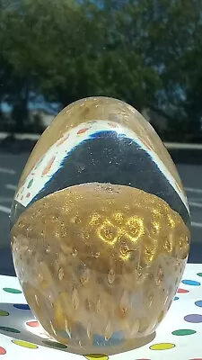 Vintage Murano Glass Egg Paperweight Clear With Flecks Of Gold And Bubbles 3  T • $24
