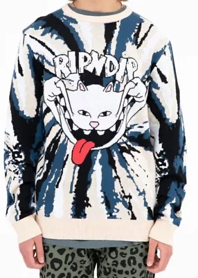 Ripndip Big Smile Knit Cat Sweater Cream Navy Men's Size M • $35