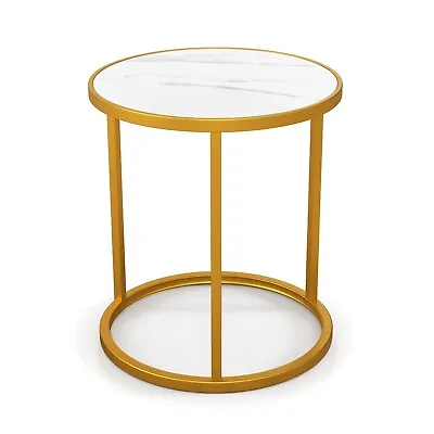 Marble Top Sofa Side Table Modern Round End Table Compact Coffee Table • £29.95