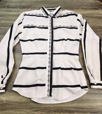 Vintage Roper Western Shirt Women's Size (7) Medium Long Sleeve White & Black • $12.95