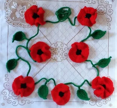 Crochet Poppies Garland Bunting Wedding Anniversary Home Decor  Camper Van • £4.50