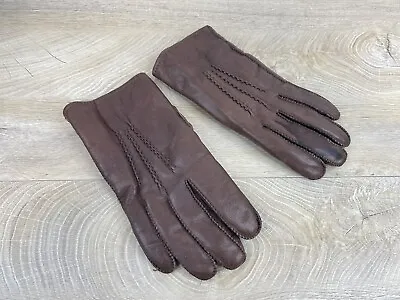 VINTAGE Brown Leather Driving Gloves Rabbit Fur Lined Mens Medium M 9 - 9.5 • $35.95