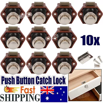 10x Push Button Drawer Cupboard Door Catch Lock Caravan Cabinet Latch Knob Brown • $25.99