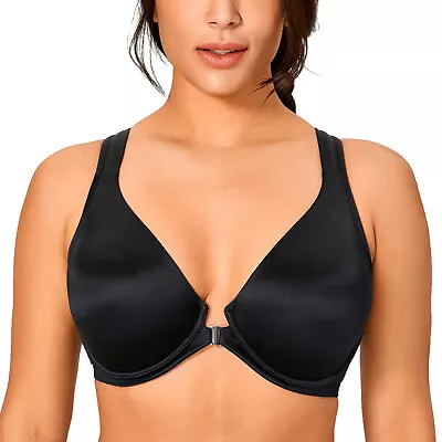 DELIMIRA Women's Front Closure Bras Seamless Unlined Racerback Underwire Bras • $42.16