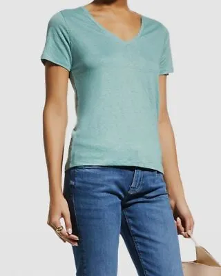 $138 Majestic Filatures Women's Blue Stretch Linen Relaxed T-Shirt Top Size 4 • $44.38