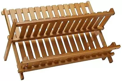 £17.97 • Buy Wooden Bamboo FOLDABLE Sink DISH Drainer Plate Cup STAND Drying KITCHEN RACK New