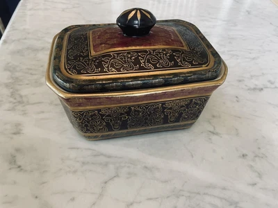 $12.75 • Buy Andrea By Sadek Box With Lid Porcelain Black Gold 7  Hand Painted Vintage Art