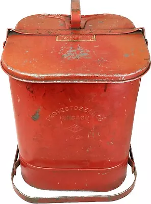 Vintage Protectoseal Co Chicago Red Steel Waste Trash Garbage Can Foot Pedal • $79.95
