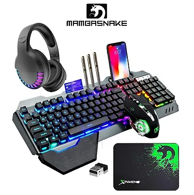 Full Size Wireless Gaming Keyboard Mouse And Bluetooth Headset Set RGB Light PC • $97.91