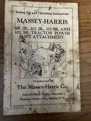 Massey-Harris~ 101 JR.-101 SR. & 102 SR. Tractor Power Lift Manual • $7.99