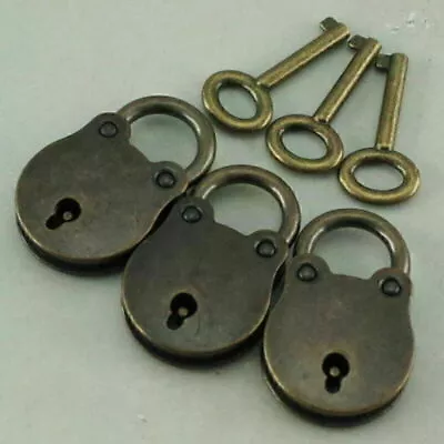 3 Pcs Old Vintage Antique Style Mini Padlocks Key Lock Bronze Retro Jewelry Lock • $9.44