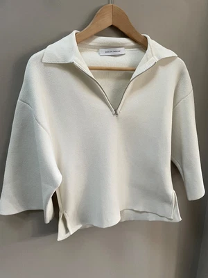 $140 • Buy Scanlan Theodore Cream Crepe Knit Polo Half Zip Size M/L