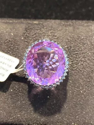 Natural Amethyst 17x15 Sapphire Diamond Cut Sterling Silver 925 Ring • $119.92