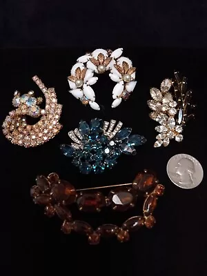 Vintage Rhinestone 5 Brooch Lot 1 Juliana? • $36