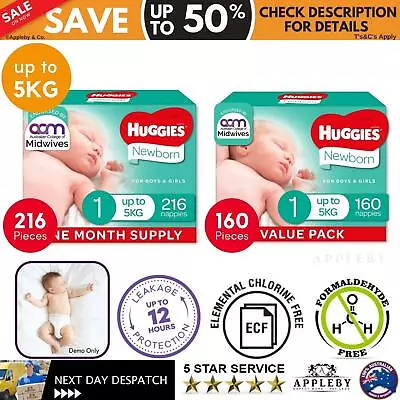 $89.96 • Buy Huggies Ultimate Mega Nappies Size 1 Newborn (up To 5kg) - 160 And 216 Pack