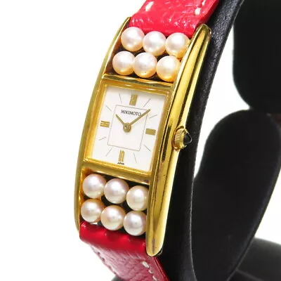 MIKIMOTO  With Pearl Watches Gold Plated/leather Quartz Shell Dial Women • $398