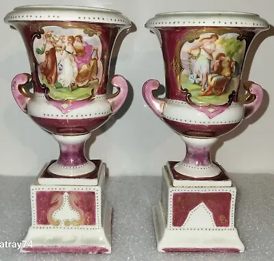 Antique Royal Vienna Style Kaufmann Hand-Painted Miniature Vases Porcelain Urns • $350