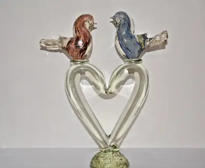 Vintage Murano Sandro Frattin Signed 13 Inch Love Birds On Heart Figure • $125