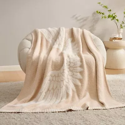 Beige Throw Blanket: Ultra Soft Microfiber Angel Wings Pattern 50x60 • $24.99