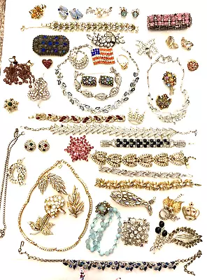 Vintage Rhinestone Costume Jewelry Perfect Lot For Repair Wear Or Arts & Crafts • $9.99